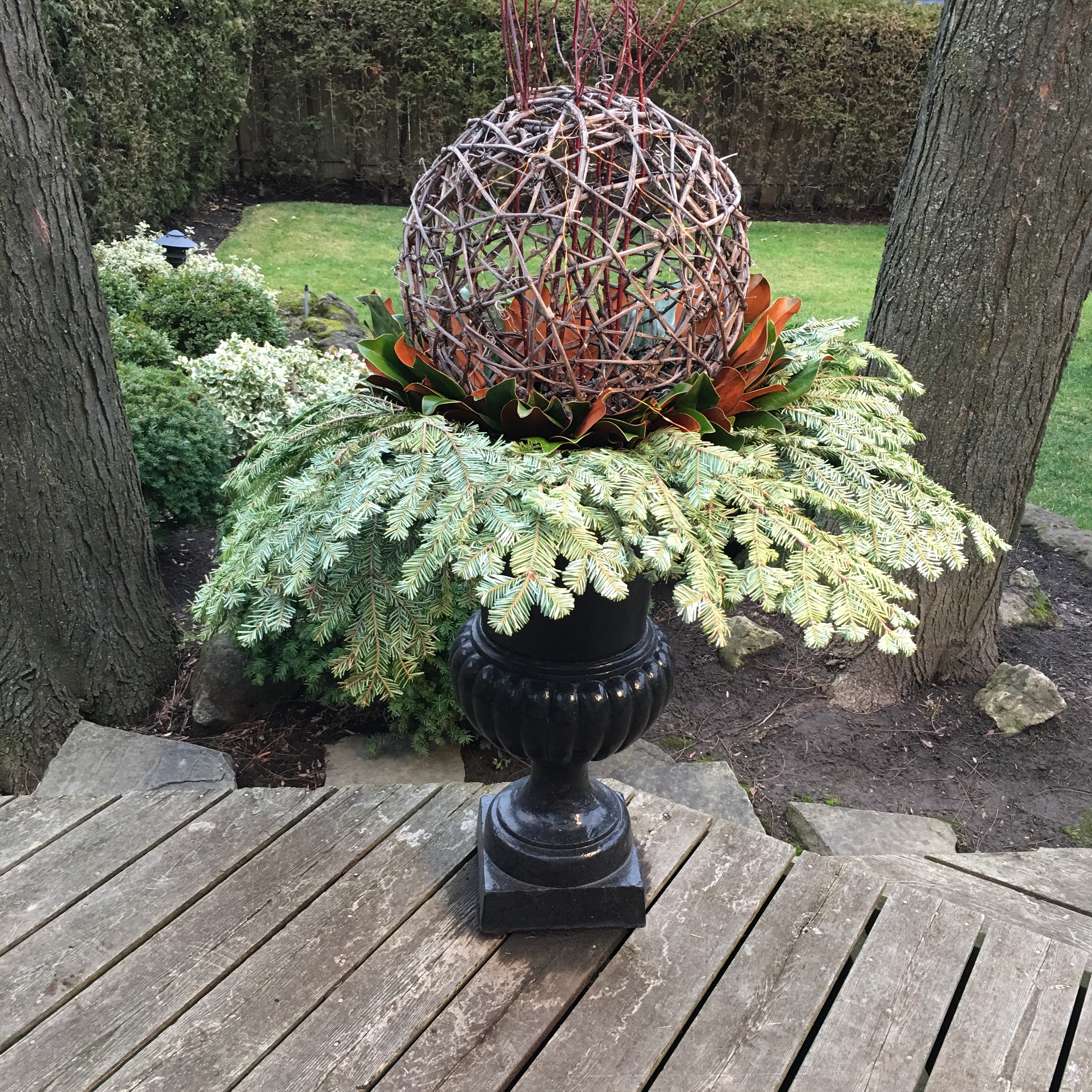 Outdoor winter planters, front entry pots, winter front entry pots