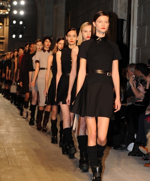 Models walk the runway during the launch of Victoria Beckham's Autumn/Winter 2012-13 collection at New York Fashion week