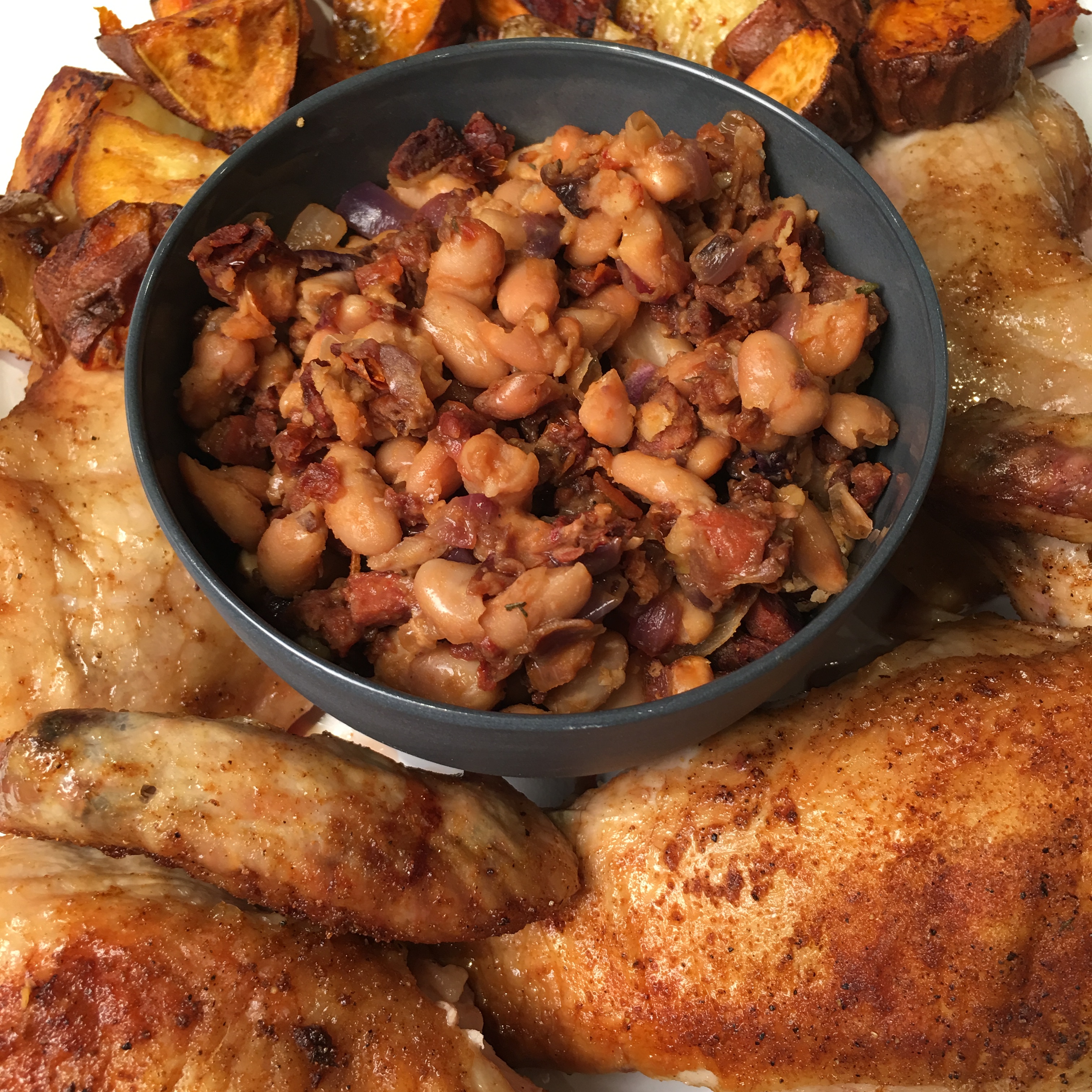 gordon ramsay roast chicken, stuffing, chorizo, cannellini beans. Thanksgiving, Christmas