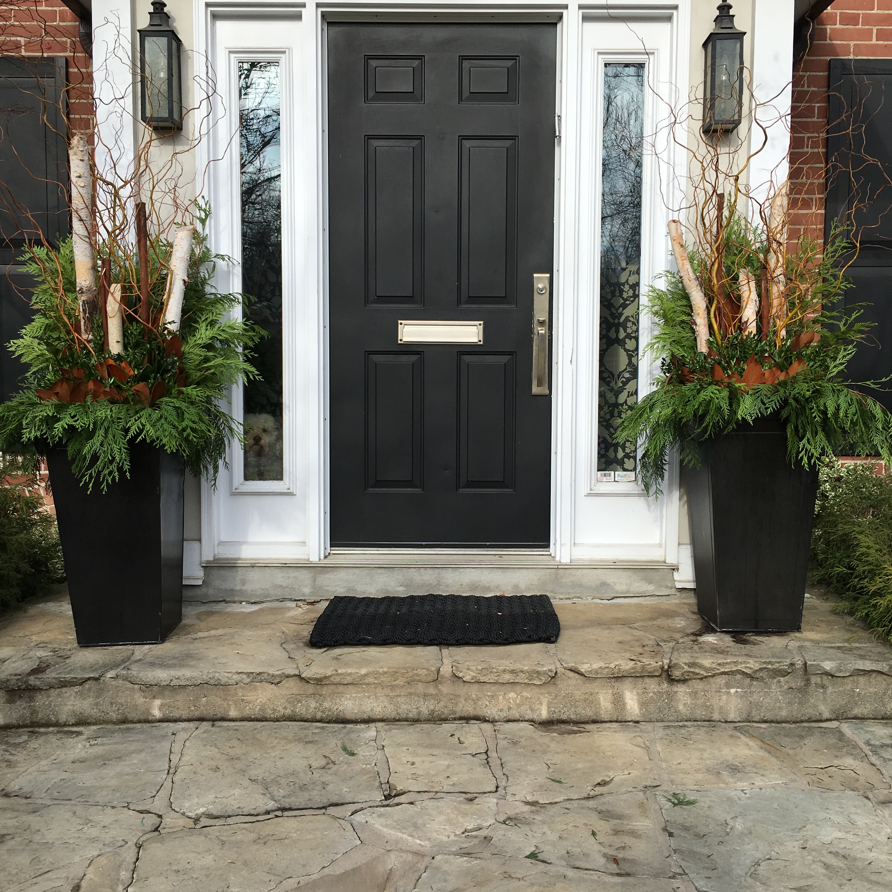 Outdoor winter planters, front entry pots, winter front entry pots