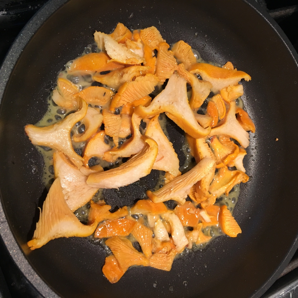 Chanterelles, chanterelles fried in butter, wild mushrooms